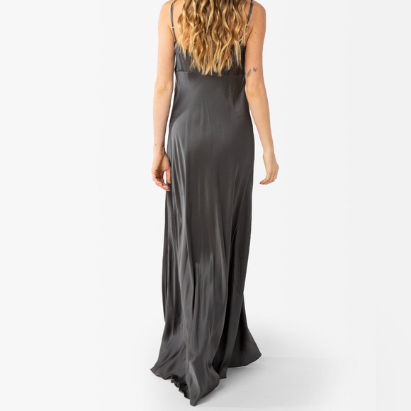 VACANCES Silk Slip Maxi Bias Cut Dress Grey Small - Picture 3 of 9